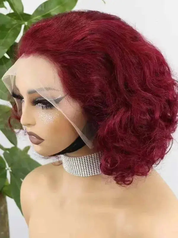 Brazilian 250% Burgundy 99J Body Wave Human Hair Wigs Red Wine Bouncy Curly Short Bob Hair Wigs 13x4 Lace Front Human Hair Wigs