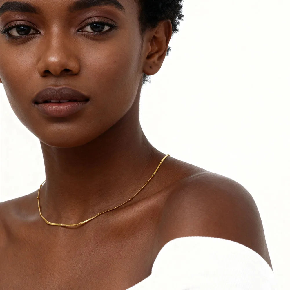 Stainless Steel Snake Ball Bead Chain Bracelet For Women, 18k Gold Plated Thin Link Layered Hand Wristband Christmas Gift