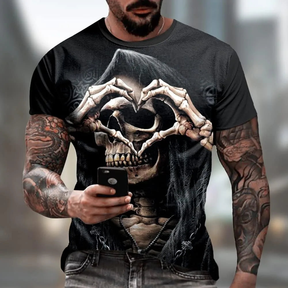 Men's Halloween T-Shirts 3D Skull Print Short Sleeve T-Shirt Casual Round Neck Novelty Street Fashion Shirts anime clothes
