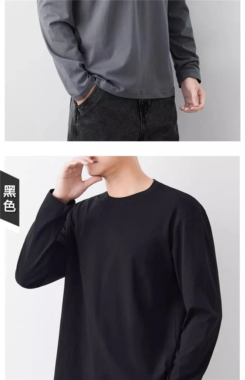 Fast Delivery T-Shirts Men Long Sleeves Tee Tops Male Autumn Plain Cotton Tshirts Plus Size 4XL 5XL Undershirts Man Clothing