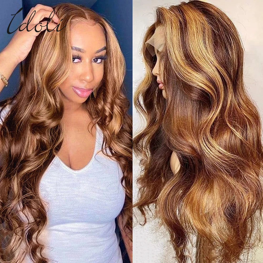 Highlight Wig Human Hair Body Wave Lace Frontal Wigs Colored 13x4 Lace Frontal Wig P4/27 Ombre Honey Blond Lace Front Human Hair