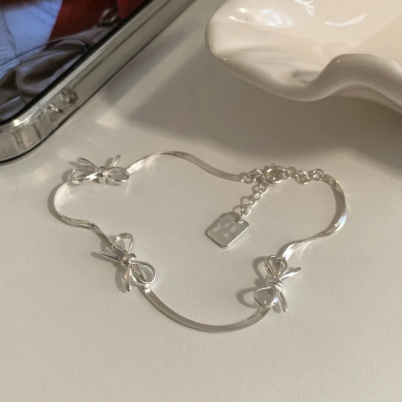 VENTFILLE 925 Sterling Silver Zircon Love Heart Bracelet For Women Bowknot Stars Bead Snake Bone Chain Jewelry Gift Dropship