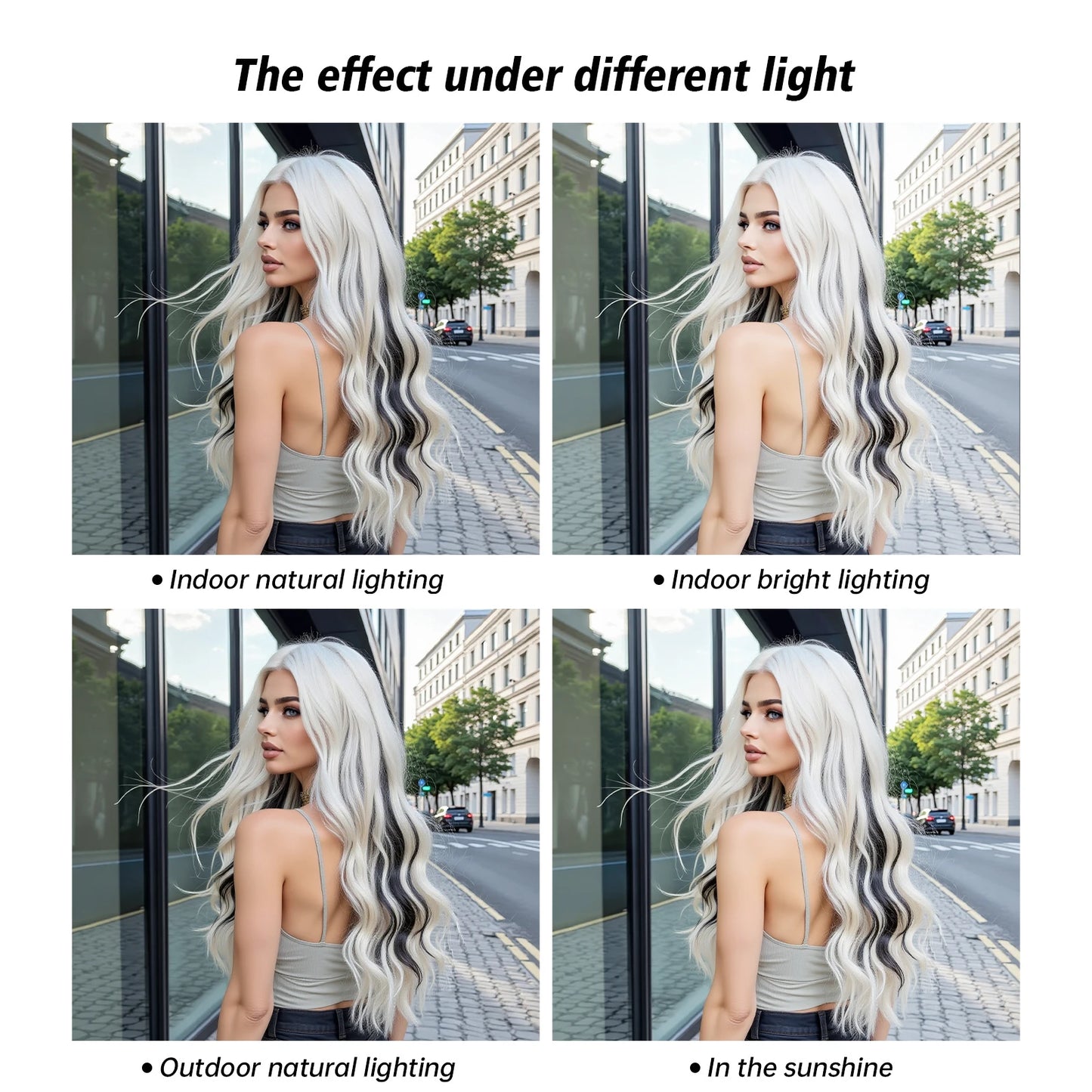 Super Long Wavy White Mixd Black Synthetic Wig Medium Part Water Wave Wigs For Women Daily Cosplay Halloween Colorfull Fake Hair