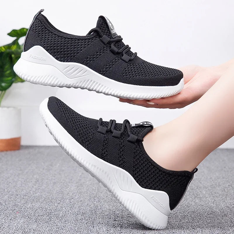 Comfortable Women's Casual Sneakers Summer Breathable Flat Shoes Fashion Women Sneakers Versatile Lace-Up Running Shoes 2025 New