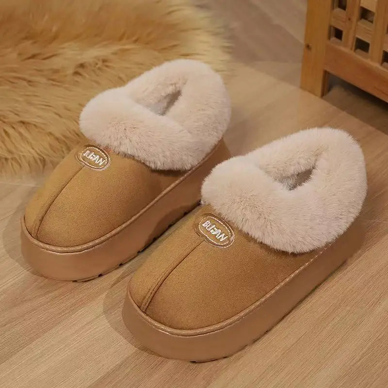 Winter Women Warm Plush Slippers Female Thick-soled Indoor Furry Shoes Men Outdoor Fashion Non-slip Slides Couples Cute Boots