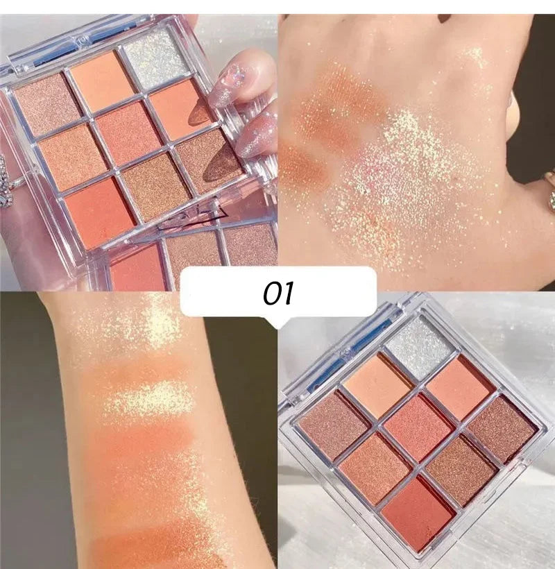 9 Colors Chocolate Eye Shadow Palette Pearly Matte Earth Color Eyeshadow Pallete Shiny Sequins Eye Pigments Lasting Makeup