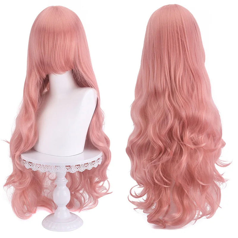 Diagonal Bangs Curly Long Wave Wig for Women Heat-resistant Fiber Synthetic Wig for Daily Cosplay