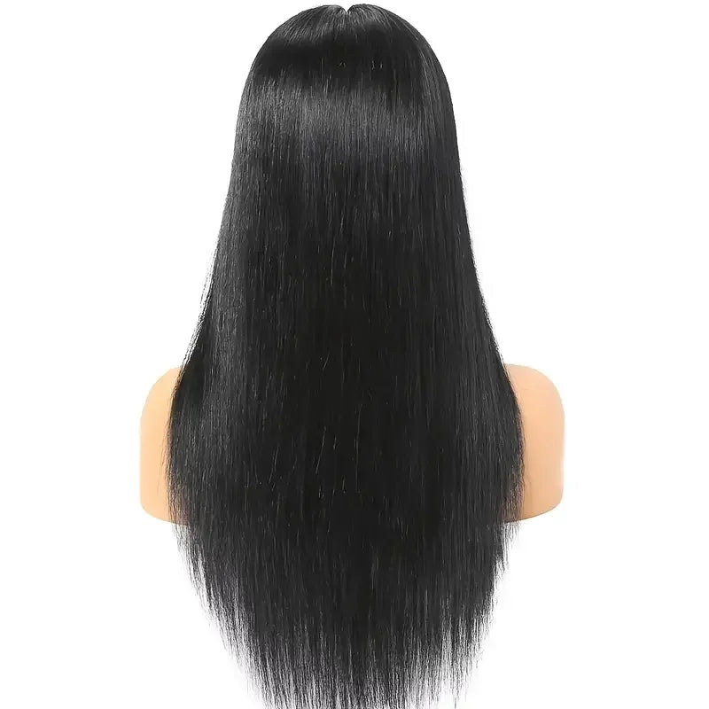 100% Human Hair Wigs Wear Go Glueless Straight Wig With Bangs Natural Black Color Straight Machine Made Wig with Fringe Bobbi