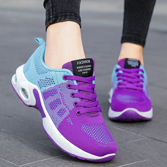 New Running Shoes Ladies Breathable Sneakers Summer Light Mesh Air Cushion Women's Sports Shoes Outdoor Lace Up Training Shoes