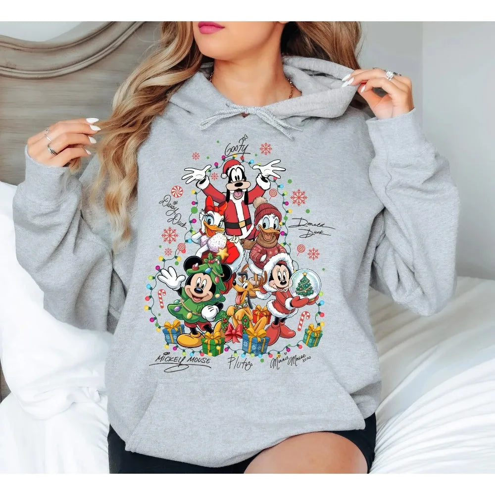 2025 Christmas Disney Mickey Hoodies Boy Girl Autumn Winter Family Parent-Child Clothing Men Women Oversized Loose Long Sleeves