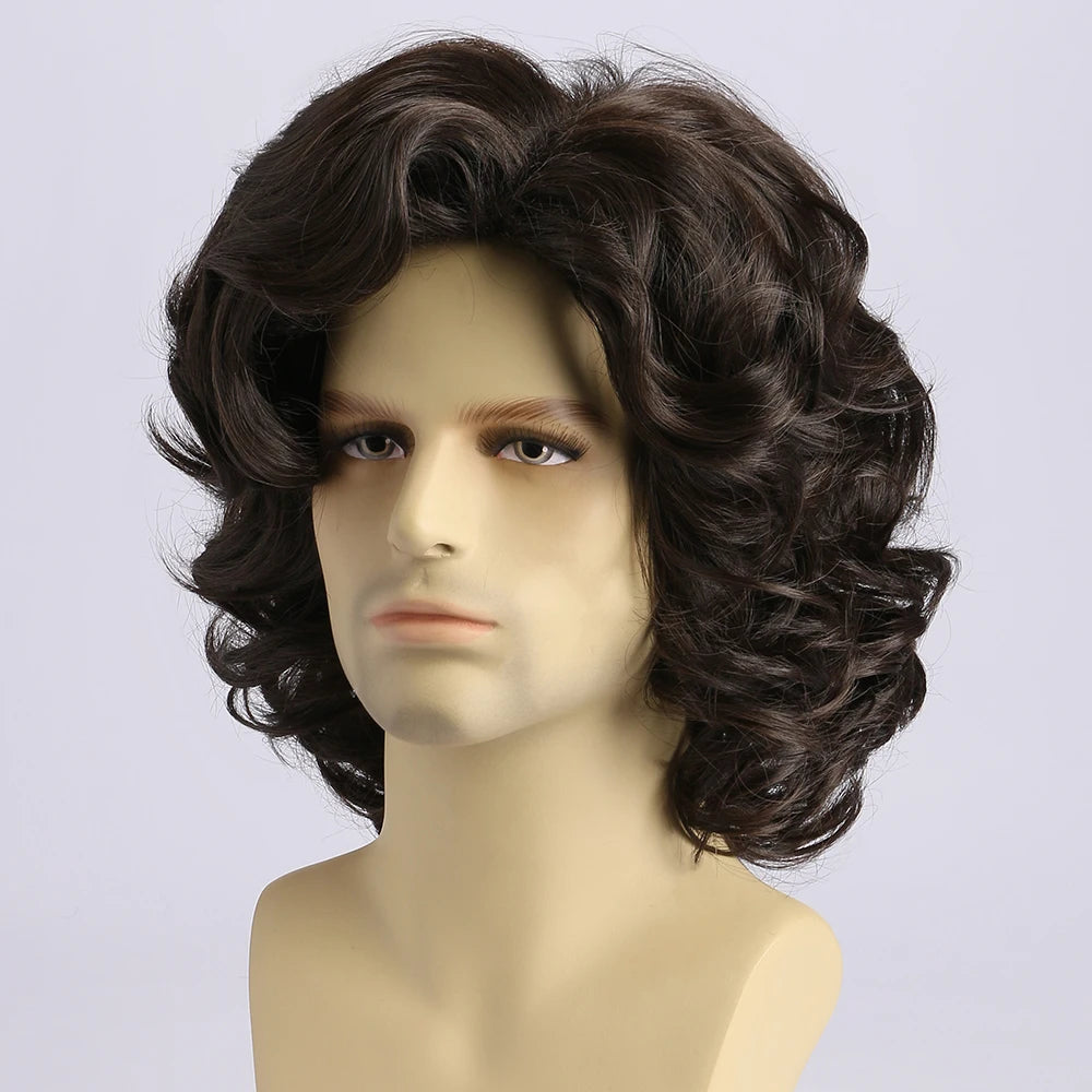 14 Inch Mens Synthetic Wigs Short Brown Wig Men Natural Fluffy Cosplay Costume Mens Wig for Male Guy
