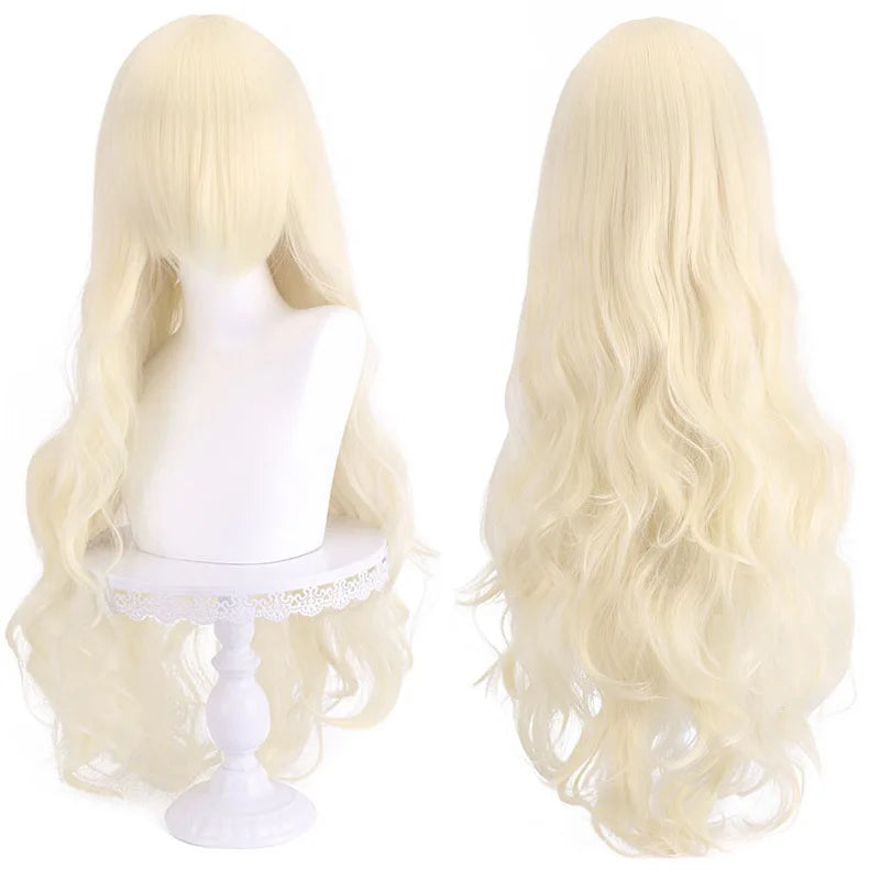 Diagonal Bangs Curly Long Wave Wig for Women Heat-resistant Fiber Synthetic Wig for Daily Cosplay