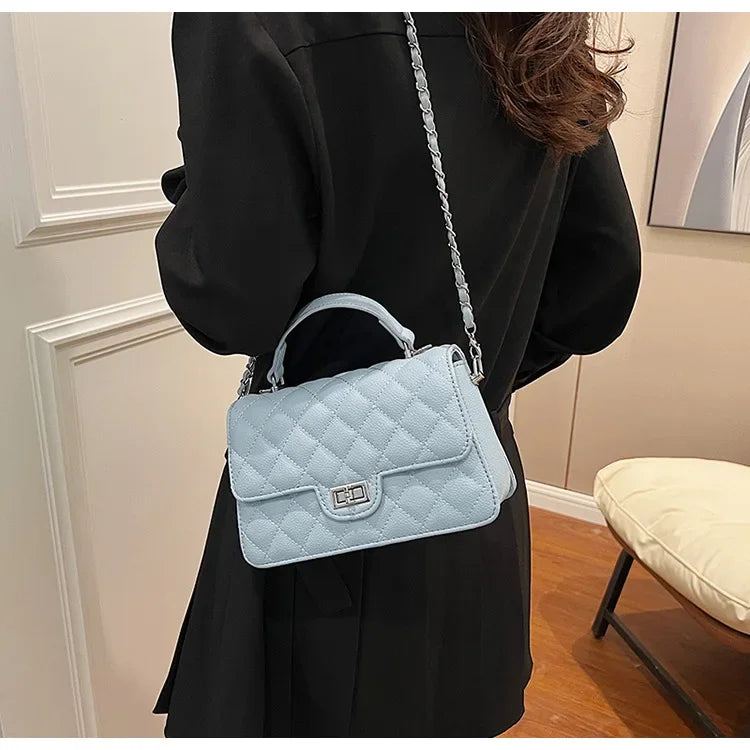 Small Square Lattice Chain Crossbody Bag Women's Shoulder Handbag Simple Handheld Underarm Bag Hot Sale Of The Season New Versat