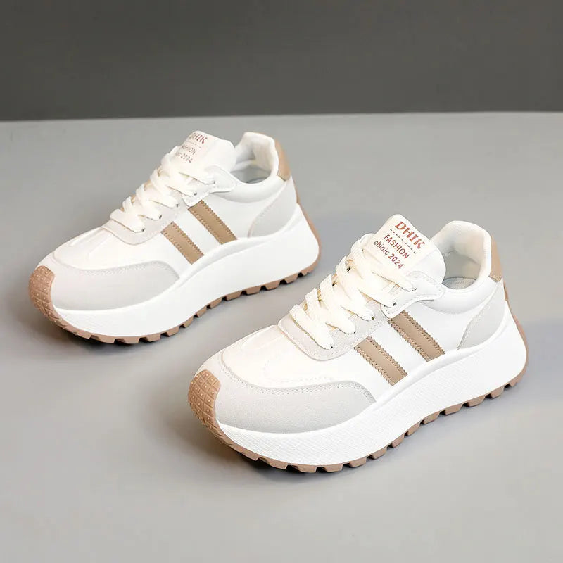 Spring Thick Bottom Women's Shoes 2025 Summer Casual Patchwork Leather Sneakers Casual Vulcanised Shoes Ladies Chaussure Femme