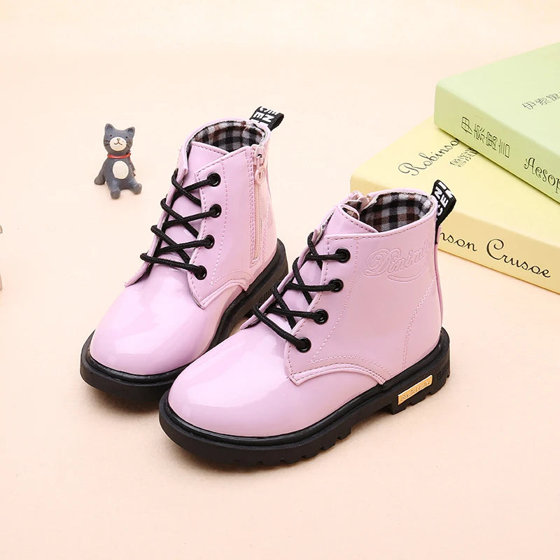 2022 New Winter Children Shoes PU Leather Waterproof Plush Boots Kids Snow Boots Brand Girls Boys Casual Boots Fashion Sneakers