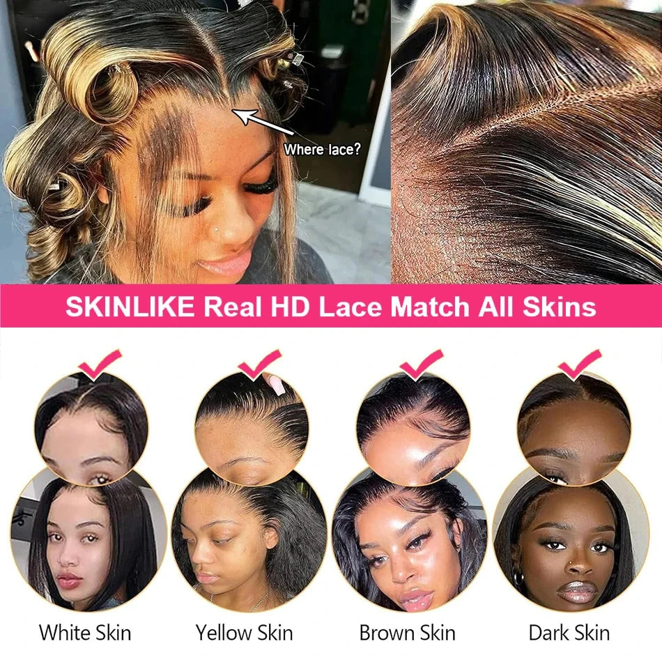 1B/27 Black and Blonde Highlights Bone Straight 13x4 HD Lace Front Human Hair Wigs 200% Brazilian Colored Lace Frontal Wig