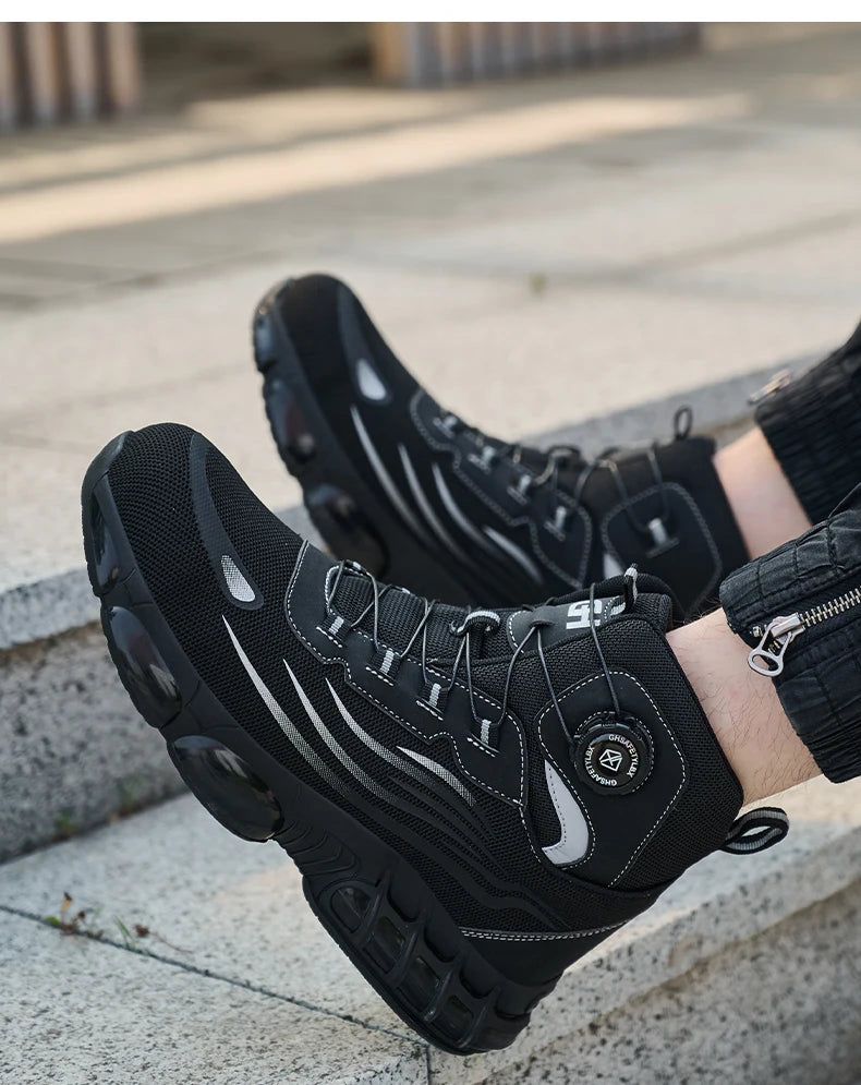 High Top Work Safety Boots Men Steel Toe Cap Work Shoes Rotating Button Indestructible Sneakers Protection Men Safety Shoes