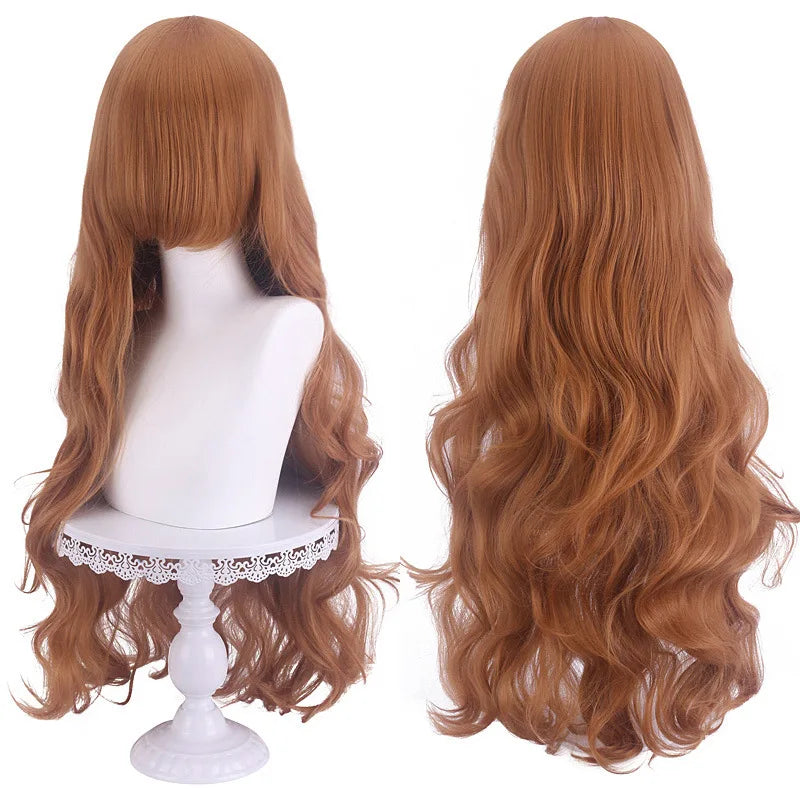 Diagonal Bangs Curly Long Wave Wig for Women Heat-resistant Fiber Synthetic Wig for Daily Cosplay