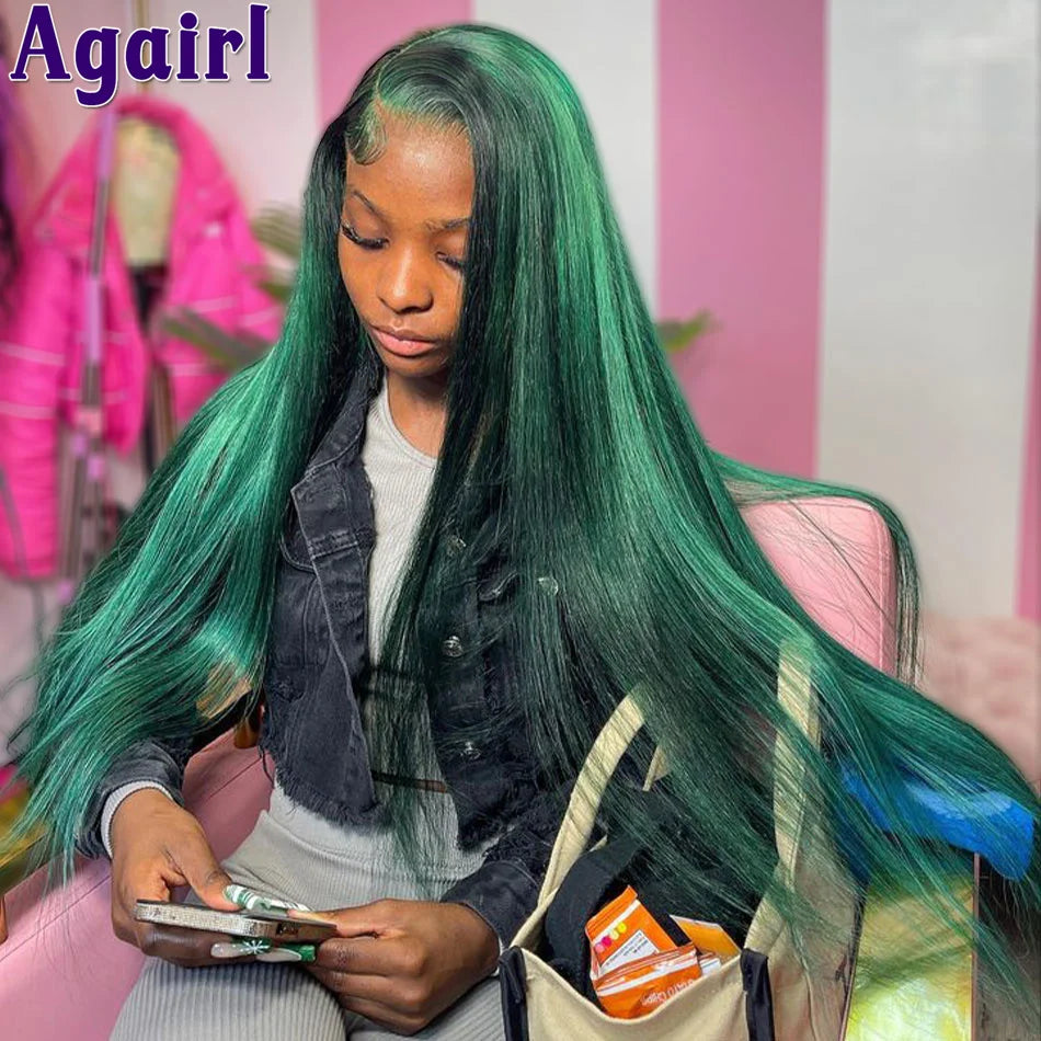 32 34 Inches Ready Go Green Highlight 13X6 Lace Front Human Hair Wigs Pre Plucked 13x6 Bone Straight Lace Frontal Wigs for Women