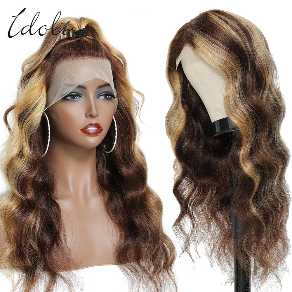 Highlight Wig Human Hair Body Wave Lace Frontal Wigs Colored 13x4 Lace Frontal Wig P4/27 Ombre Honey Blond Lace Front Human Hair
