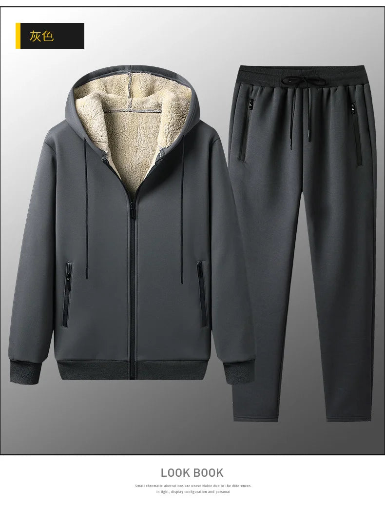 Men's Sportswear New Winter Autumn fleece Tracksuit 2 Piece Sets Sports Suit Jacket+Pant Sweatsuit Male Fashion warm Clothing