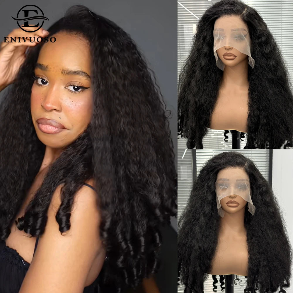 Afro Curly Synthetic Lace Wig For Black Women 200% Density Kinky Straight HD Transparent Lace Front Wigs with Bouncy Curly Ends