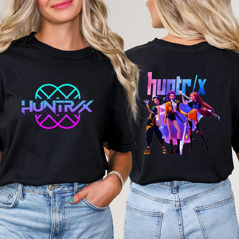 Kpop Demon Hunter HuntrX Print T-Shirts Fashion Casual Short Sleeve T-shirt Fashion Korean Anime Tshirts Women Clothes Tees Tops