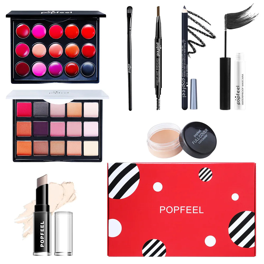 POPFEEL All-in-One Makeup Kit Gift Set with Eyeshadow Palette Foundation Lip Gloss Blush Brushes Eyeliner and More Beauty Gifts