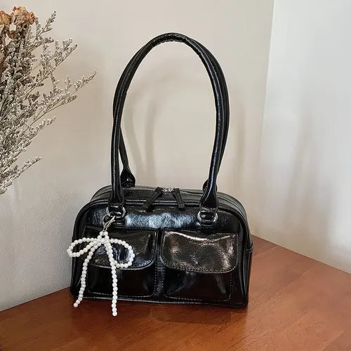 Vintage Women Business Shoulder Bags Simple Ladies Commute Tote Bag Pu Leather Female Underarm Bag Burgundy Large Handbags Purse