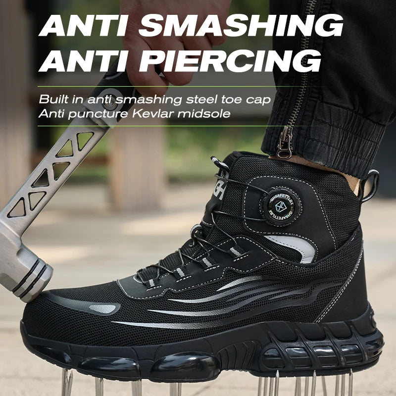 High Top Work Safety Boots Men Steel Toe Cap Work Shoes Rotating Button Indestructible Sneakers Protection Men Safety Shoes