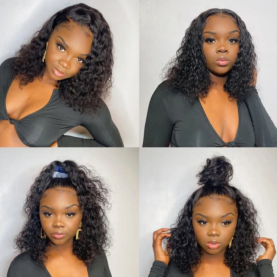 Ready To Wear Glueless Wigs Kinky Straight 13x4 Lace Front Human Hair Wig Short Bob Wigs HD Transparent Yaki Straight Wig 180%