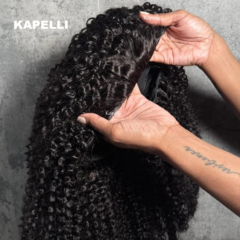 Half Wig Human Hair Kinky Curly Glueless Wig Human Hair Ready to Wear 3 IN 1 Half Wig With Drawstring 250 Density Curly Half Wig