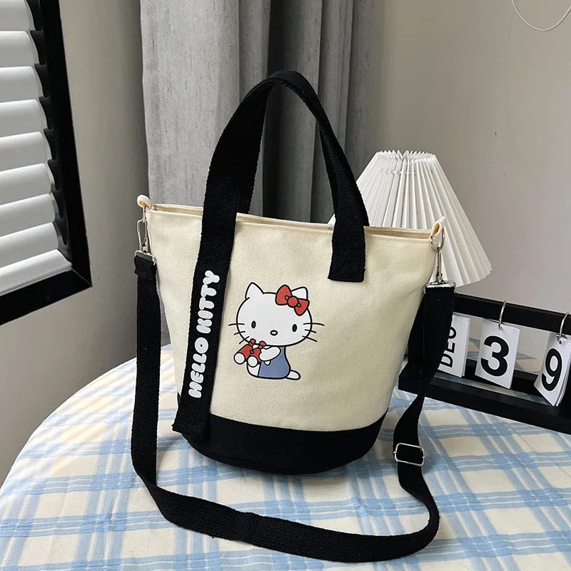 Sanrio Hello Kitty Kuromi Canvas Shoulder Bag Kawaii Anime Print Lightweight Crossbody Purse for Girl