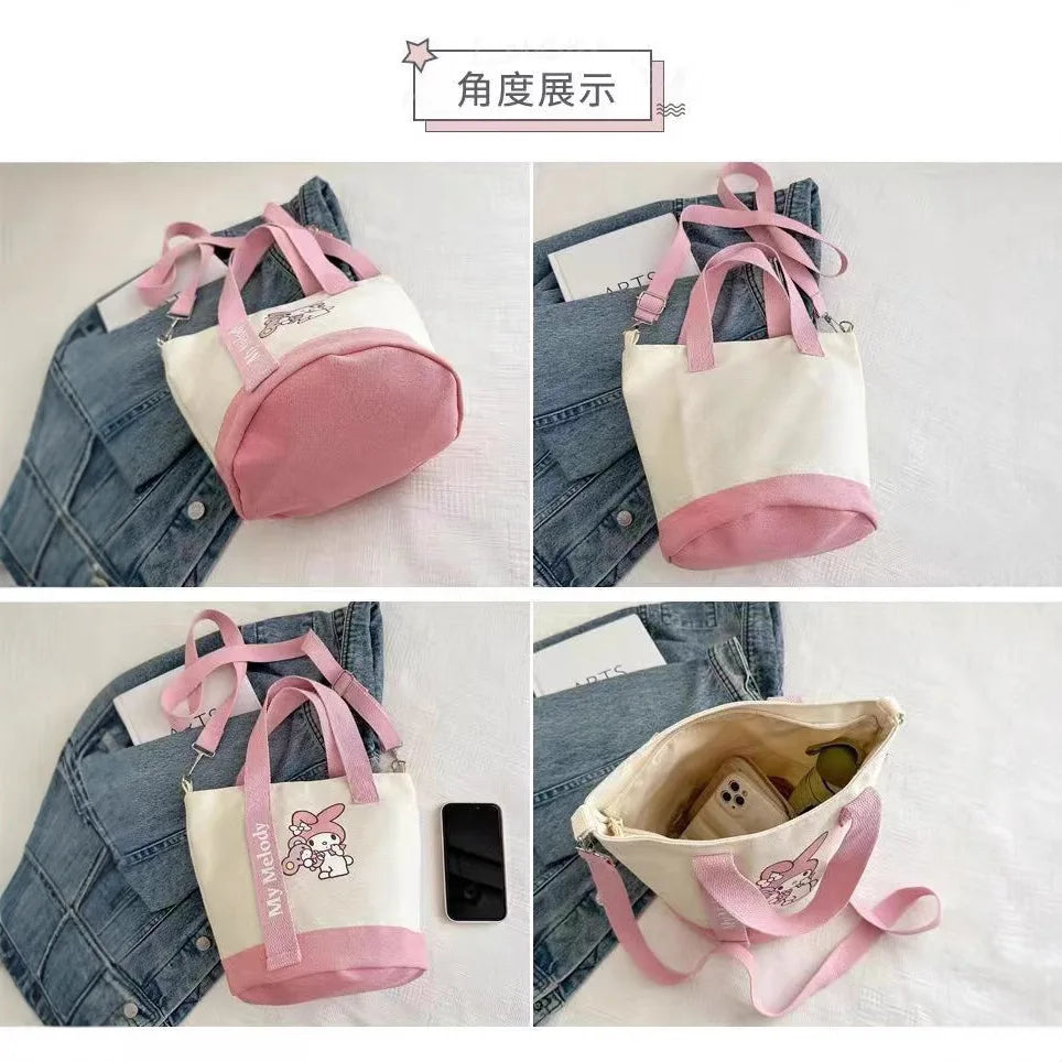 Sanrio Hello Kitty Kuromi Canvas Shoulder Bag Kawaii Anime Print Lightweight Crossbody Purse for Girl