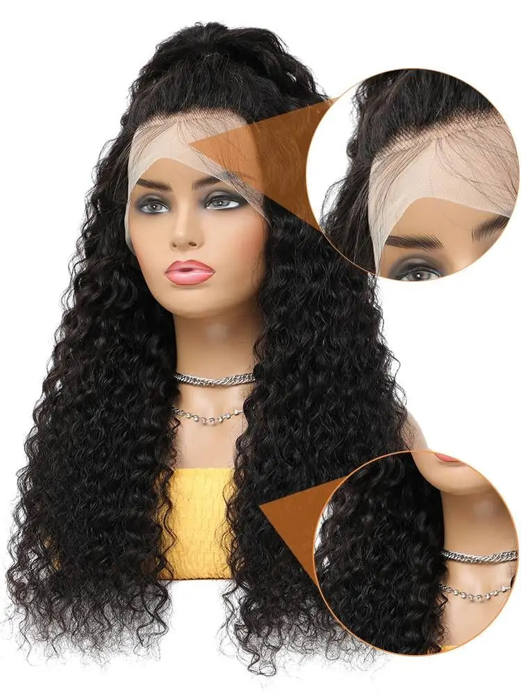 Deep Wave Frontal Wig Human Hair 13x4 Curly Human Hair Wig Transparent  Lace Wig 13x6 Water Wave Wigs 180 Density