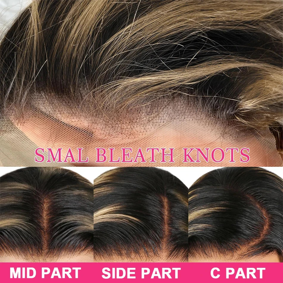 1B/27 Black and Blonde Highlights Bone Straight 13x4 HD Lace Front Human Hair Wigs 200% Brazilian Colored Lace Frontal Wig