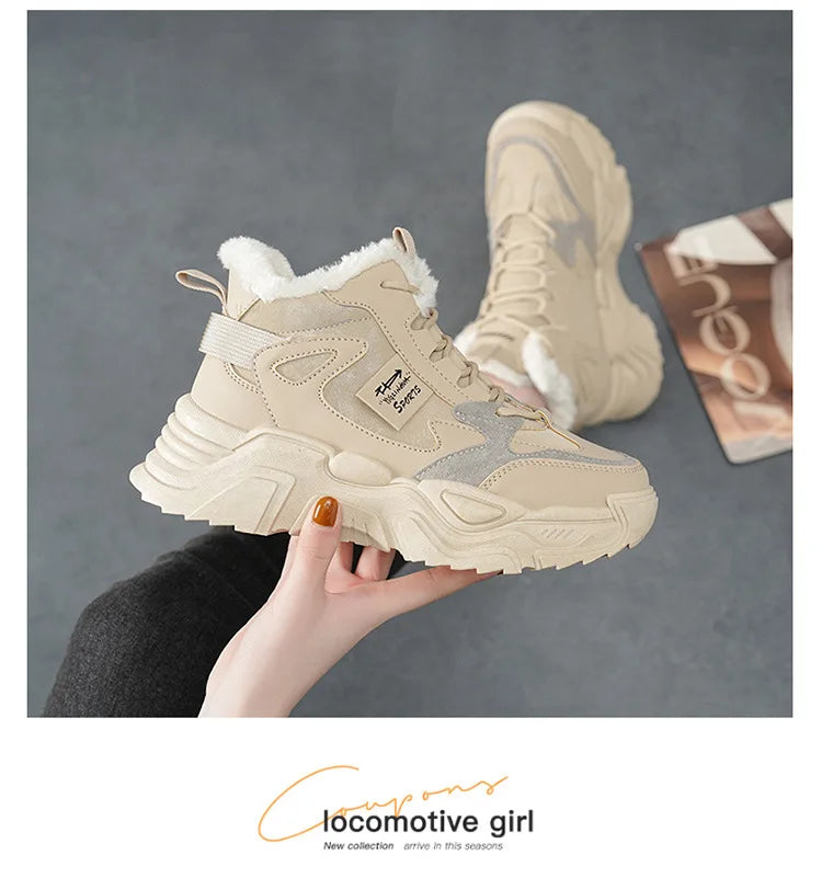 Winter New Women High Top Snow Boots Warm Plush Woman Comfortable Sneakers Waterproof Cottom Shoes Fashion Female Footwear 2025