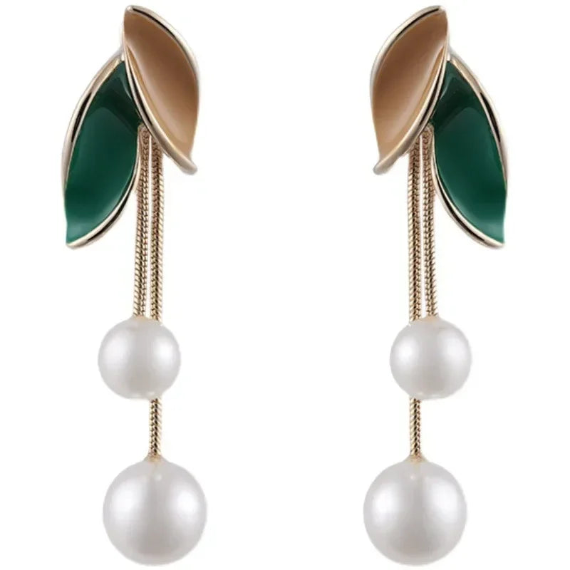 2025 Y2K Boho Celestial Pearl Leaf Tassel Earrings for Women Elegant Delicate Minimalist Party Jewelry Luxury Gifts