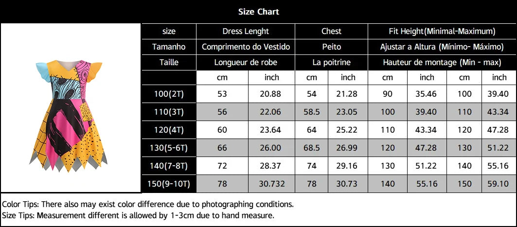 Baby Girls Halloween Costumes Cosplay Dress Nightmare Before Xmas Children Carnival Princess Sally Party Clothes 2-10 Years