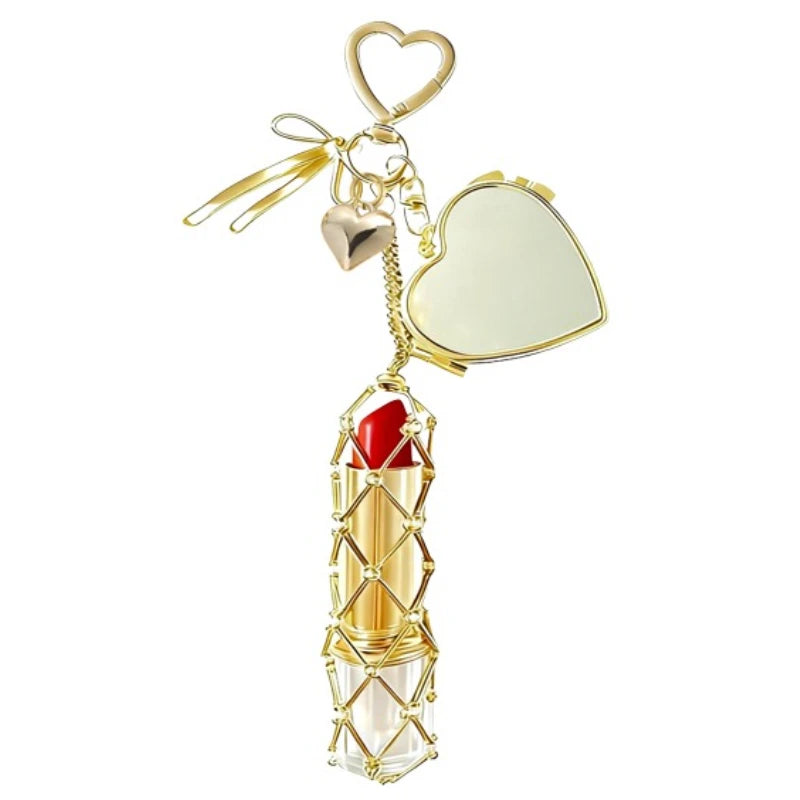 New Portable Lipstick Bag Women Metal Chain Mesh Pouch Stainless Steel Lipstick Holder Case Love Charm Keyrings Accessory