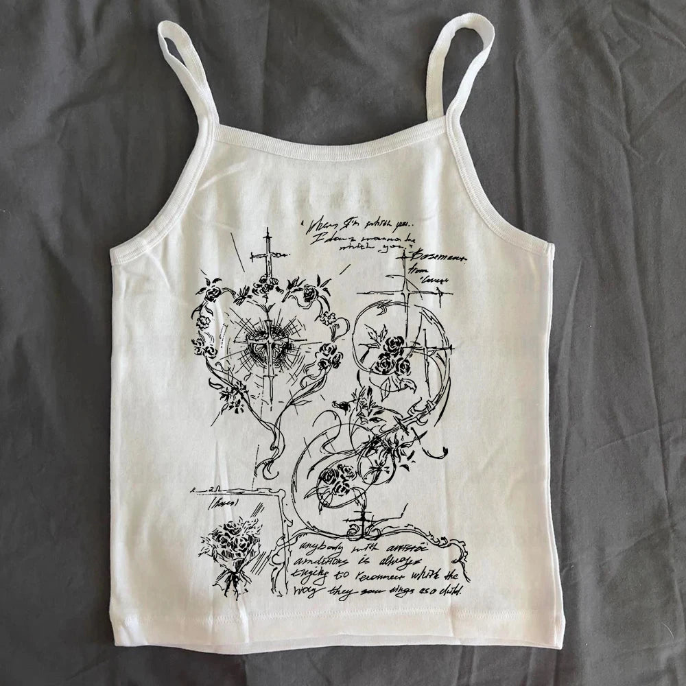 2k Fairy Grunge Graphic T-Shirts for Women E-Girls Goth Rib Long Sleeve Tee Tops Vintage Emo Clothes 2000s Retro Streetwear