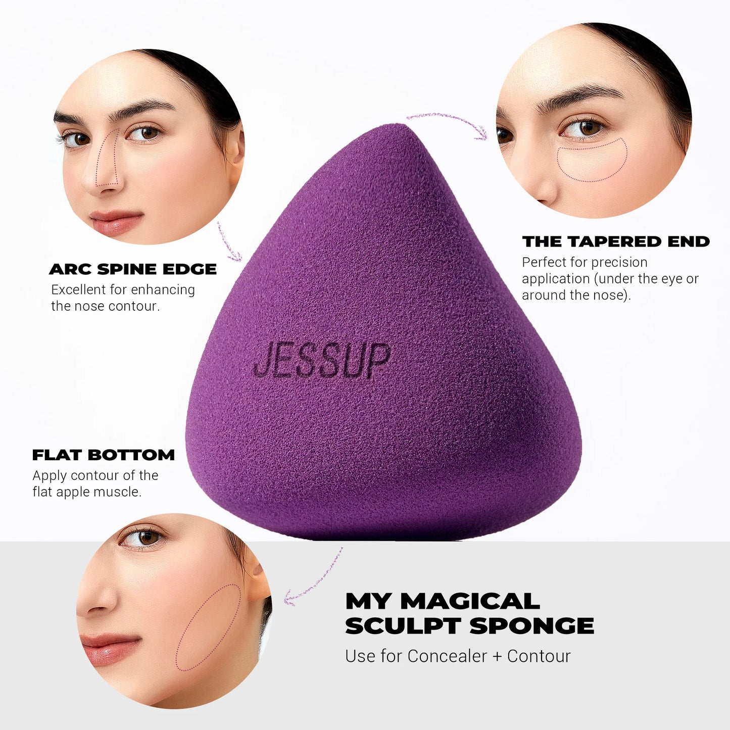 Jessup Makeup Sponge Set, 3pcs Make up Sponges for Face Foundation Concealer Contour and Blusher, Purple SP017