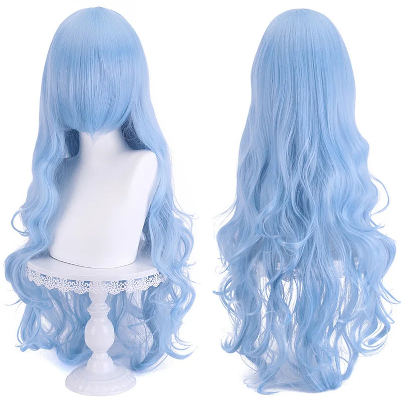 Diagonal Bangs Curly Long Wave Wig for Women Heat-resistant Fiber Synthetic Wig for Daily Cosplay