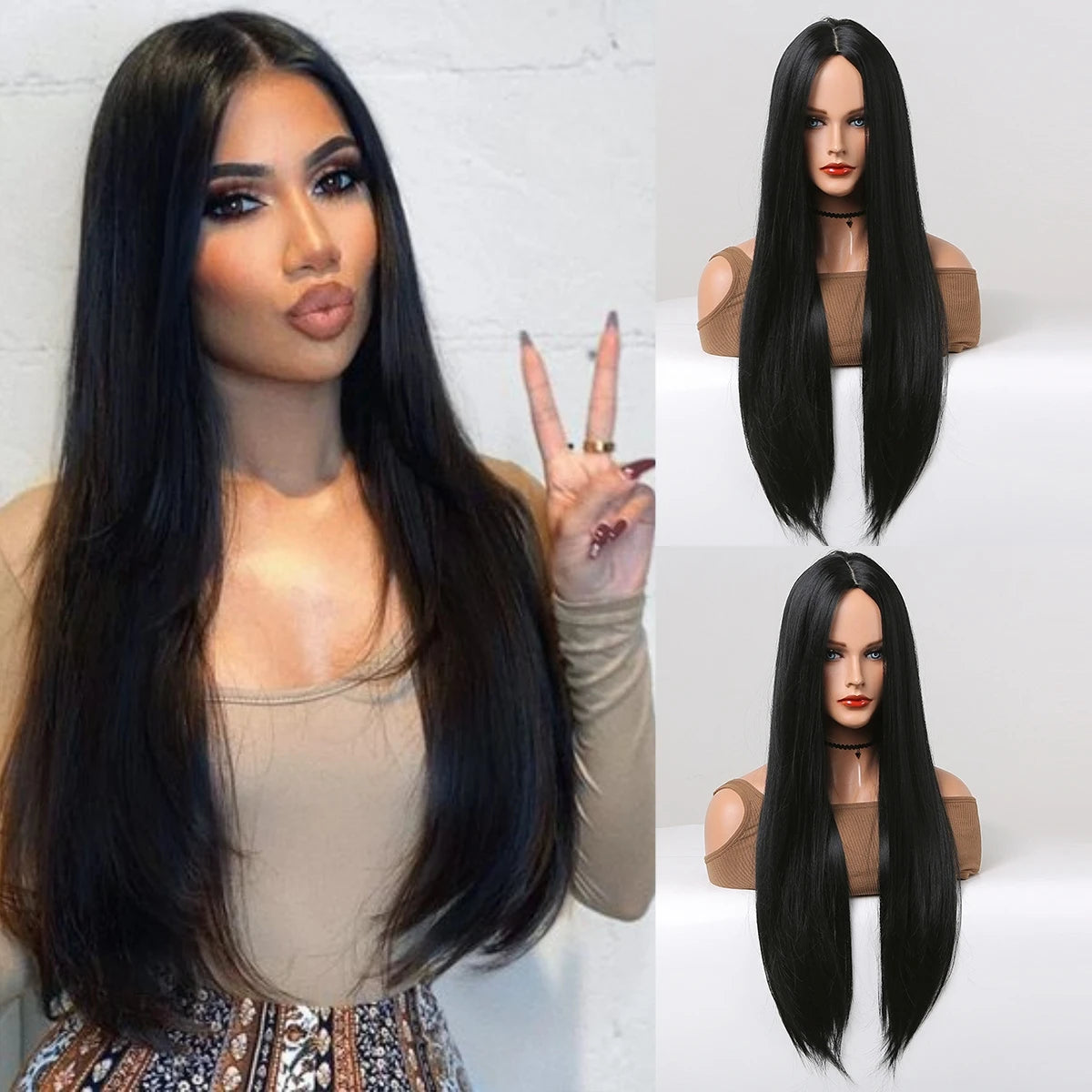 Long Ombre Blonde Synthetic Wigs Middle Part Natural Long Straight layering Wigs For Women Party Halloween Cosplay Daily Wear