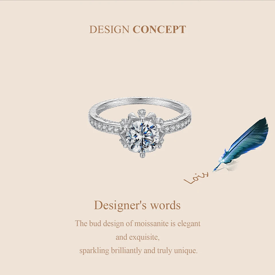 BAMOER D Color VVS1 EX Moissanite Flower Ring 1ct Round Moissanite Diamond Solitaire Engagement 925 Sterling Silver Rings For Wo