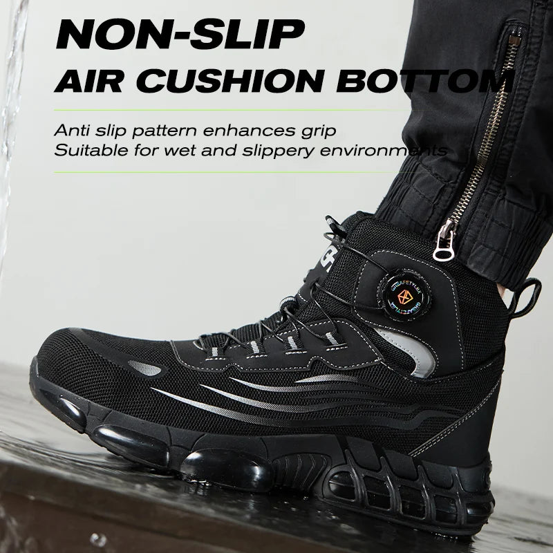 High Top Work Safety Boots Men Steel Toe Cap Work Shoes Rotating Button Indestructible Sneakers Protection Men Safety Shoes