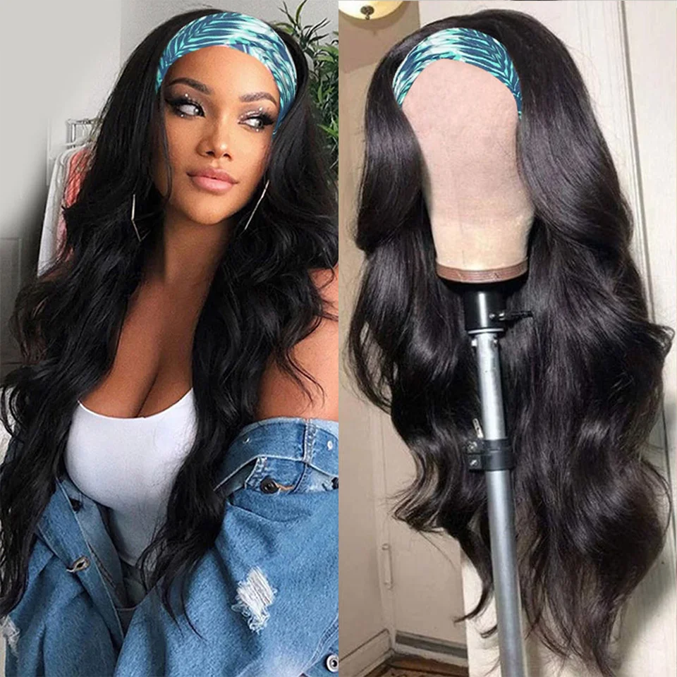 Headband Wig Human Hair Body Wave Virgin Human Hair Wigs for Black Women Full Machine Made Brazilian Ready To Wear Wig None Lace
