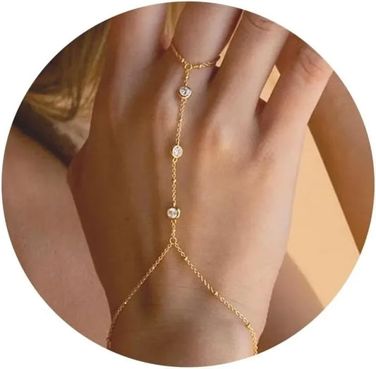 Gold Hand Chain for Women Gold Plated Bracelets for Women Silver Bracelets Hand Chain, Silver Jewelry Gifts for Women Christmas