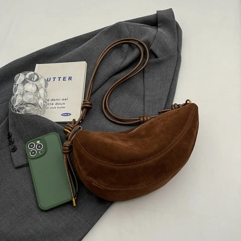 Faux Suede Super Popular Niche Suede Shoulder Bag for Women 2025 Hot Sale Single Crossbody Bags Underarm Dumpling Sweet Bags