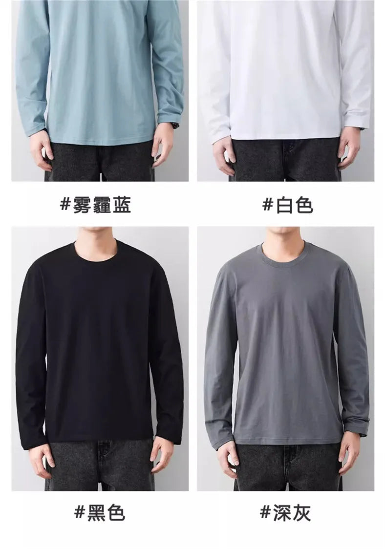 Fast Delivery T-Shirts Men Long Sleeves Tee Tops Male Autumn Plain Cotton Tshirts Plus Size 4XL 5XL Undershirts Man Clothing